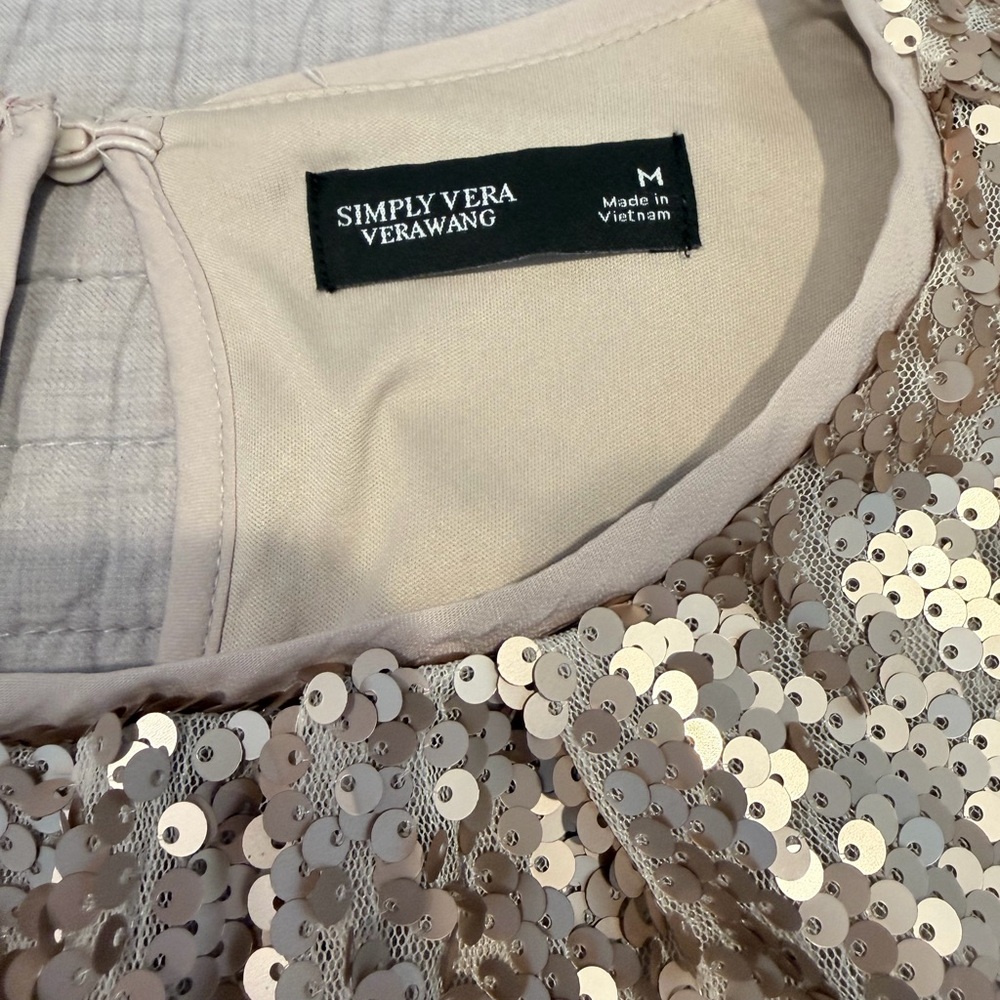 Simply Vera Vera Wang Gold Sequin Blouse Balloon Sleeve Party Top Size Medium - Picture 8 of 12